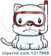 Poster, Art Print Of Cartoon Cute Mad White Kitten Cat Wearing Snorkel Gear