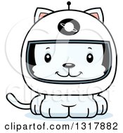 Poster, Art Print Of Cartoon Cute Happy White Kitten Cat Astronaut