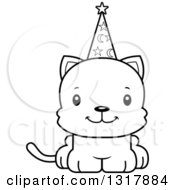 Poster, Art Print Of Cartoon Black And White Cute Happy Kitten Cat Wizard