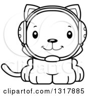 Animal Lineart Clipart Of A Cartoon Black And White Cute Happy Kitten Cat Wrestler Royalty Free Outline Vector Illustration
