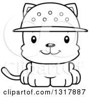 Animal Lineart Clipart Of A Cartoon Black And White Cute Happy Kitten Cat Zookeeper Royalty Free Outline Vector Illustration