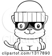 Animal Lineart Clipart Of A Cartoon Black And White Cute Happy Kitten Cat Robber Royalty Free Outline Vector Illustration