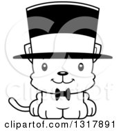 Animal Lineart Clipart Of A Cartoon Black And White Cute Happy Kitten Cat Gentleman Wearing A Top Hat Royalty Free Outline Vector Illustration