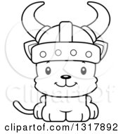 Animal Lineart Clipart Of A Cartoon Black And White Cute Happy Kitten Cat Viking Royalty Free Outline Vector Illustration