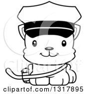 Animal Lineart Clipart Of A Cartoon Black And White Cute Happy Kitten Cat Mailman Royalty Free Outline Vector Illustration