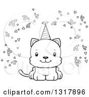 Poster, Art Print Of Cartoon Black And White Cute Happy Party Kitten Cat