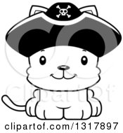 Animal Lineart Clipart Of A Cartoon Black And White Cute Happy Kitten Cat Pirate Captain Royalty Free Outline Vector Illustration
