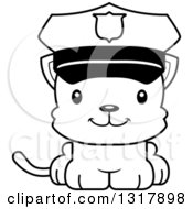 Animal Lineart Clipart Of A Cartoon Black And White Cute Happy Kitten Cat Police Officer Royalty Free Outline Vector Illustration