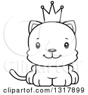 Animal Lineart Clipart Of A Cartoon Black And White Cute Happy Kitten Cat Prince Royalty Free Outline Vector Illustration