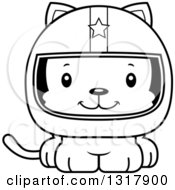 Poster, Art Print Of Cartoon Black And White Cute Happy Kitten Cat Race Car Driver