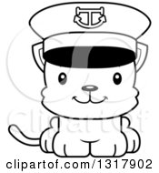 Animal Lineart Clipart Of A Cartoon Black And White Cute Happy Kitten Cat Captain Royalty Free Outline Vector Illustration