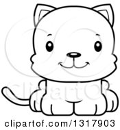 Animal Lineart Clipart Of A Cartoon Black And White Cute Happy Kitten Cat Royalty Free Outline Vector Illustration
