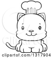 Animal Lineart Clipart Of A Cartoon Black And White Cute Happy Kitten Cat Chef Royalty Free Outline Vector Illustration