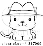 Animal Lineart Clipart Of A Cartoon Black And White Cute Happy Kitten Cat Detective Royalty Free Outline Vector Illustration