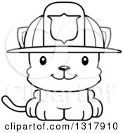 Poster, Art Print Of Cartoon Black And White Cute Happy Kitten Cat Fireman