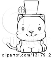 Animal Lineart Clipart Of A Cartoon Black And White Cute Happy Irish St Patricks Day Kitten Cat Royalty Free Outline Vector Illustration