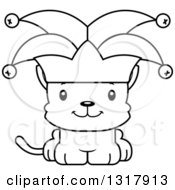 Animal Lineart Clipart Of A Cartoon Black And White Cute Happy Kitten Cat Joker Royalty Free Outline Vector Illustration