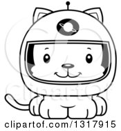 Poster, Art Print Of Cartoon Black And White Cute Happy Kitten Cat Astronaut