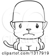 Animal Lineart Clipart Of A Cartoon Black And White Cute Mad Kitten Cat Army Soldier Royalty Free Outline Vector Illustration