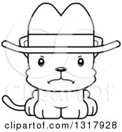 Animal Lineart Clipart Of A Cartoon Black And White Cute Mad Kitten Cat Cowboy Royalty Free Outline Vector Illustration