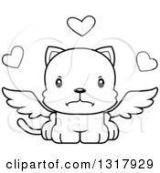 Animal Lineart Clipart Of A Cartoon Black And White Cute Mad Kitten Cat Cupid Royalty Free Outline Vector Illustration by Cory Thoman