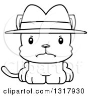 Animal Lineart Clipart Of A Cartoon Black And White Cute Mad Kitten Cat Detective Royalty Free Outline Vector Illustration