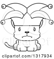 Animal Lineart Clipart Of A Cartoon Black And White Cute Mad Kitten Cat Joker Royalty Free Outline Vector Illustration