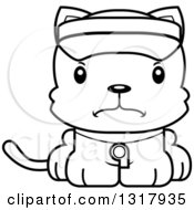 Animal Lineart Clipart Of A Cartoon Black And White Cute Mad Kitten Cat Lifeguard Royalty Free Outline Vector Illustration