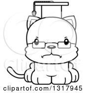Animal Lineart Clipart Of A Cartoon Black And White Cute Mad Kitten Cat Professor Royalty Free Outline Vector Illustration