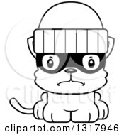 Animal Lineart Clipart Of A Cartoon Black And White Cute Mad Kitten Cat Robber Royalty Free Outline Vector Illustration