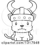 Animal Lineart Clipart Of A Cartoon Black And White Cute Mad Kitten Cat Viking Royalty Free Outline Vector Illustration