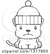 Poster, Art Print Of Cartoon Black And White Cute Mad Kitten Cat Wearing A Winter Hat