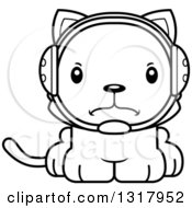 Animal Lineart Clipart Of A Cartoon Black And White Cute Mad Kitten Cat Wrestler Royalty Free Outline Vector Illustration