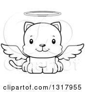 Poster, Art Print Of Cartoon Black And White Cute Happy Kitten Cat Angel