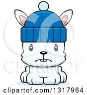 Poster, Art Print Of Cartoon Cute Mad White Rabbit Wearing A Winter Hat