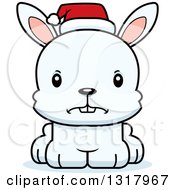 Poster, Art Print Of Cartoon Cute Mad White Christmas Rabbit Wearing A Sant Hat