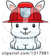 Poster, Art Print Of Cartoon Cute Happy White Rabbit Fireman