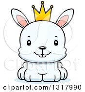 Animal Clipart Of A Cartoon Cute Happy White Rabbit Prince Wearing A Crown Royalty Free Vector Illustration