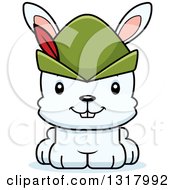 Animal Clipart Of A Cartoon Cute Happy White Robin Hood Rabbit Royalty Free Vector Illustration