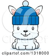 Poster, Art Print Of Cartoon Cute Happy White Rabbit Wearing A Winter Hat