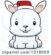 Poster, Art Print Of Cartoon Cute Happy White Christmas Rabbit Wearing A Sant Hat
