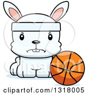 Animal Clipart Of A Cartoon Cute Mad White Rabbit Sitting By A Basketball Royalty Free Vector Illustration