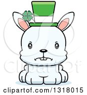 Animal Clipart Of A Cartoon Cute Mad White St Patricks Day Irish Rabbit Royalty Free Vector Illustration