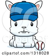 Poster, Art Print Of Cartoon Cute Mad White Rabbit Sitting By A Baseball