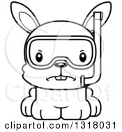 Animal Lineart Clipart Of A Cartoon Black And White Cute Mad Rabbit In Snorkel Gear Royalty Free Outline Vector Illustration
