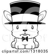Animal Lineart Clipart Of A Cartoon Black And White Cute Mad Rabbit Gentleman Wearing A Top Hat Royalty Free Outline Vector Illustration