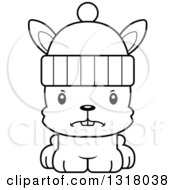 Poster, Art Print Of Cartoon Black And White Cute Mad Rabbit Wearing A Winter Hat