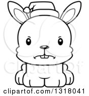 Poster, Art Print Of Cartoon Black And White Cute Mad Christmas Rabbit Wearing A Sant Hat