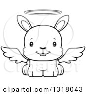 Animal Lineart Clipart Of A Cartoon Black And White Cute Happy Rabbit Angel Royalty Free Outline Vector Illustration