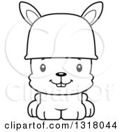 Animal Lineart Clipart Of A Cartoon Black And White Cute Happy Rabbit Army Soldier Royalty Free Outline Vector Illustration